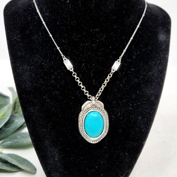 AEO Faux Turquoise Silver Tone Necklace - Picture 1 of 7